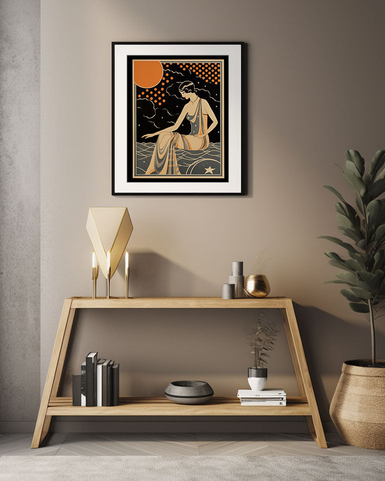 Roaring 20s Art Deco Flapper Portrait Wall Art, Original Art Print, Vintage Painting, Interior Design, Eclectic Mod Boho Decor, Lux Fashion, living room art, bathroom art, office art, bedroom art, fashion glamour