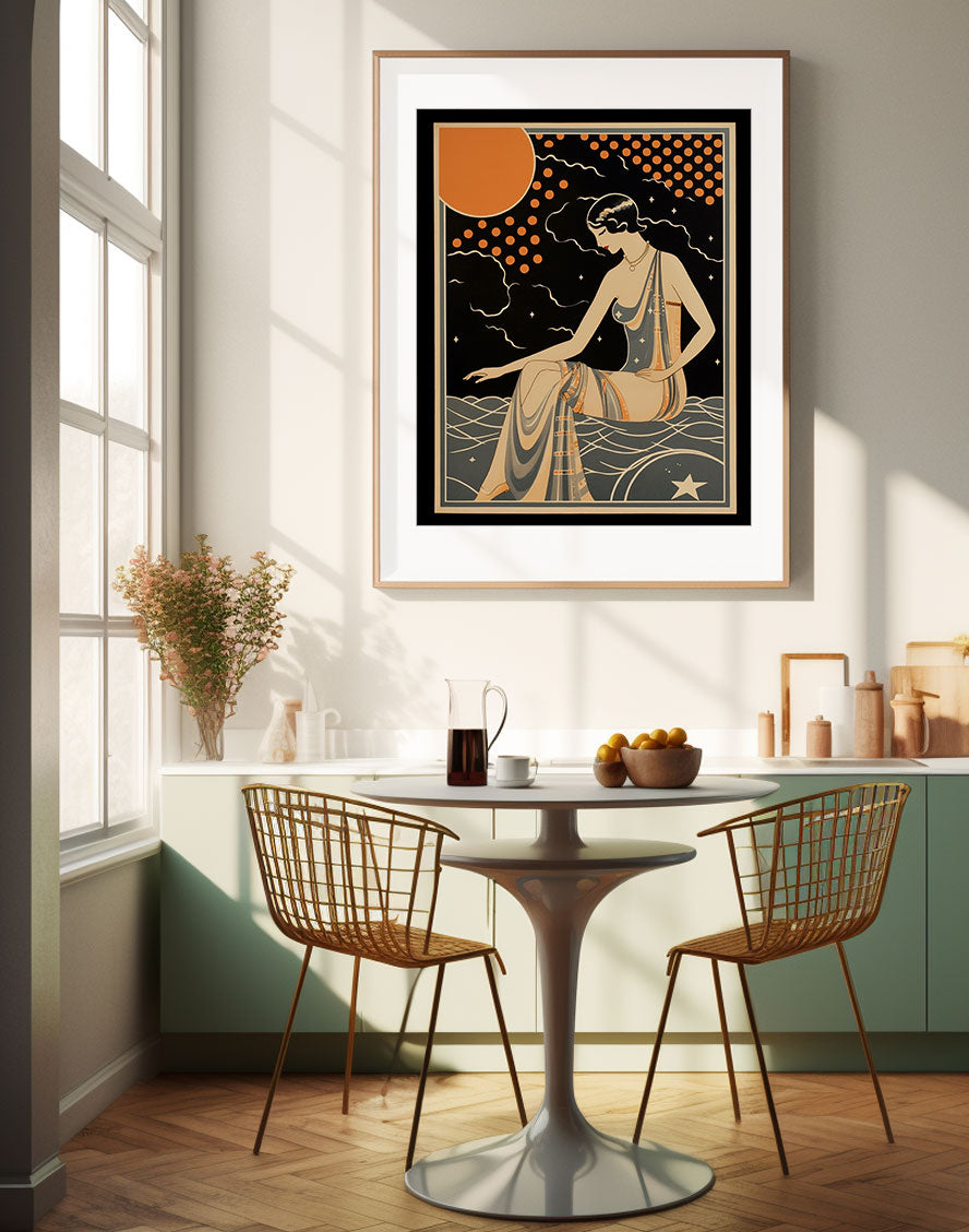 Roaring 20s Art Deco Flapper Portrait Wall Art, Original Art Print, Vintage Painting, Interior Design, Eclectic Mod Boho Decor, Lux Fashion, living room art, bathroom art, office art, bedroom art, fashion glamour, kitchen art