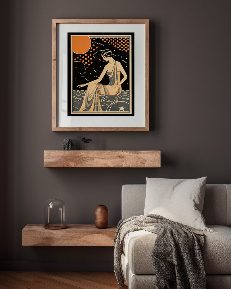 Roaring 20s Art Deco Flapper Portrait Wall Art, Original Art Print, Vintage Painting, Interior Design, Eclectic Mod Boho Decor, Lux Fashion, living room art, bathroom art, office art, bedroom art, fashion glamour