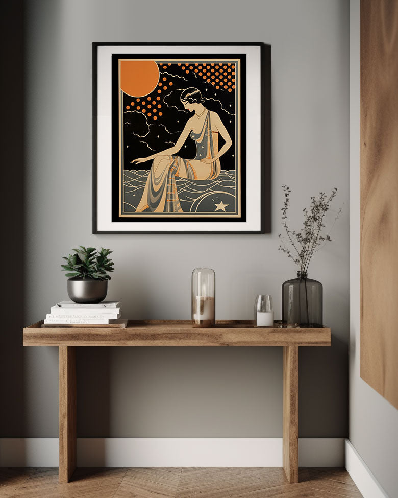 Roaring 20s Art Deco Flapper Portrait Wall Art, Original Art Print, Vintage Painting, Interior Design, Eclectic Mod Boho Decor, Lux Fashion, living room art, bathroom art, office art, bedroom art, fashion glamour