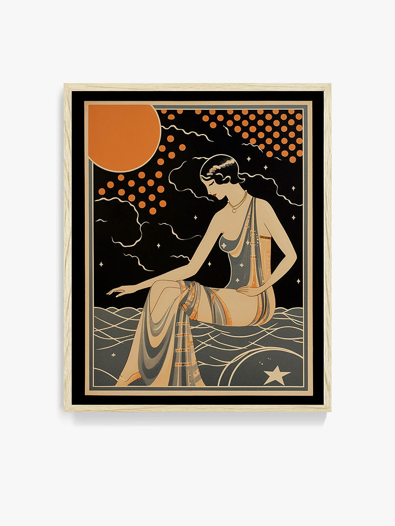 Roaring 20s Art Deco Flapper Portrait Wall Art, Original Art Print, Vintage Painting, Interior Design, Eclectic Mod Boho Decor, Lux Fashion, living room art, bathroom art, office art, bedroom art, fashion glamour