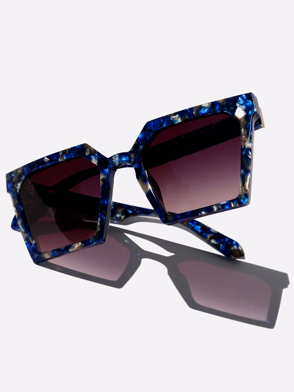 blue tortoise acetate sunglasses, oversized square glasses, lux accessories, designer eyewear, fashion glasses, art deco design, mythology, woman owned business