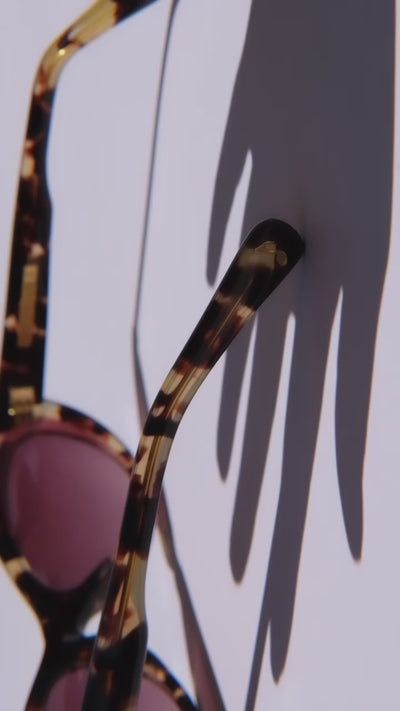 BROWN TORTOISE AND MAROON ACCENTS CLASSIC CAT EYE SUNGLASSES, GOLD METAL DETAILS. RED-BROWN LENS. ART DECO DESIGN, LIMITED EDITION. DESIGNER EYEWEAR, LUXURY SUNGLASSES. CELEBRITY SUNGLASSES. FEMALE ENTREPRENEUR.