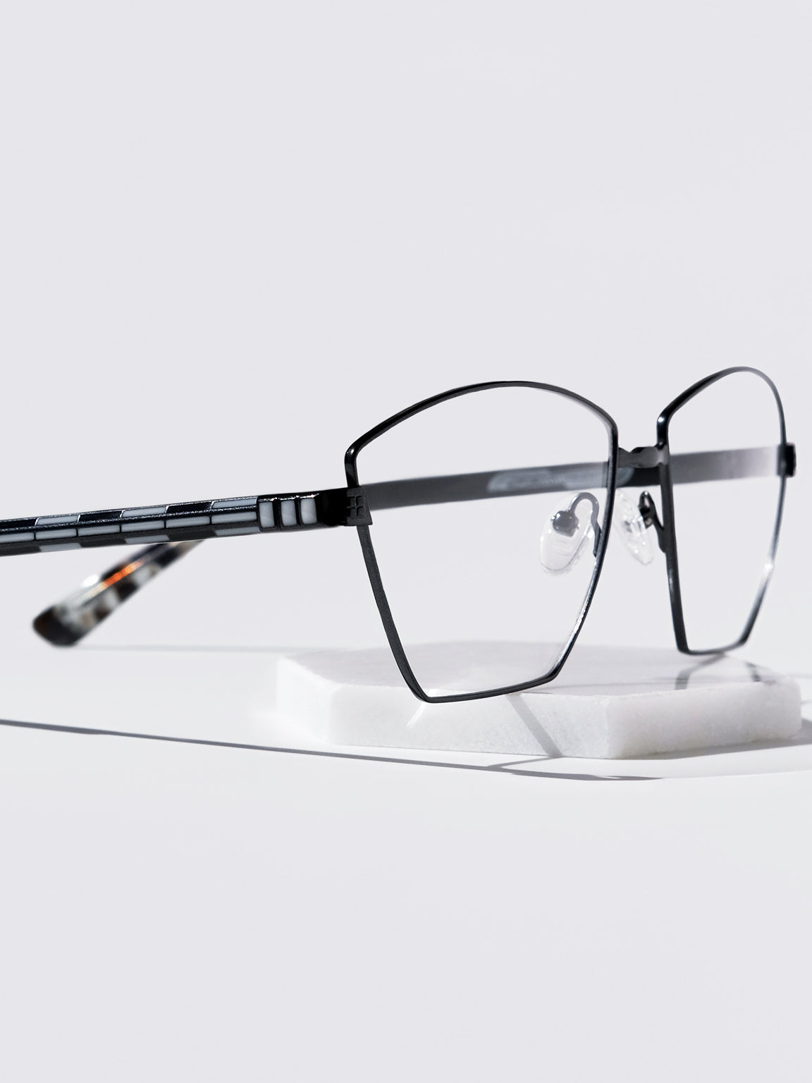 Optical Frame, Glasses, Rx Glasses, Eyewear, Luxury Eyewear, Independent Eyewear Designer, Tyche Iset, Celebrity Style, Black glasses, black eyewear, d-frame, unisex style, women's glasses, men's glasses, mythology, woman owned business, small business, art deco, enamel detail, jewelry inspo