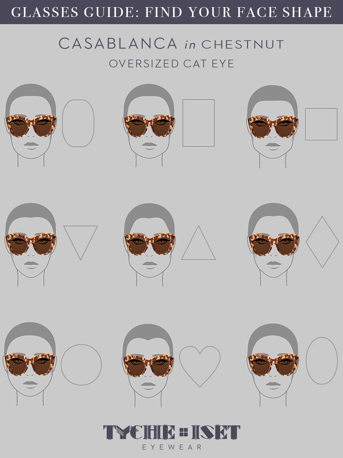 face shape guide, sunglasses face shape guide, brown glasses, oversized sunglasses, woman-owned business, designer eyewear, luxury sunglasses, cat eye glasses, celebrity style