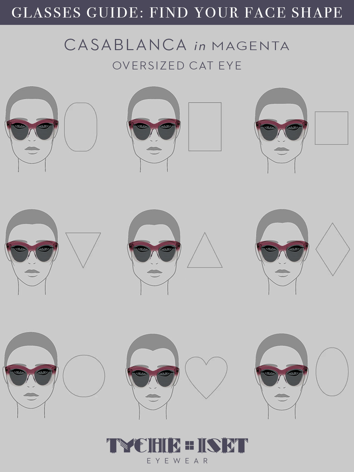 face shape guide, sunglasses face shape guide, magenta accessories, pink glasses, oversized sunglasses, woman-owned business, designer eyewear, luxury sunglasses, cat eye glasses, celebrity style
