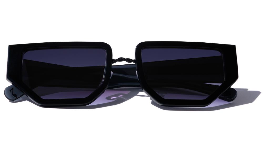 SUNGLASSES, MATTE BLACK METAL DETAILS. DARK BLUE LENS. ART DECO DESIGN, LIMITED EDITION. DESIGNER EYEWEAR, LUXURY SUNGLASSES. CELEBRITY SUNGLASSES. FEMALE ENTREPRENEUR.