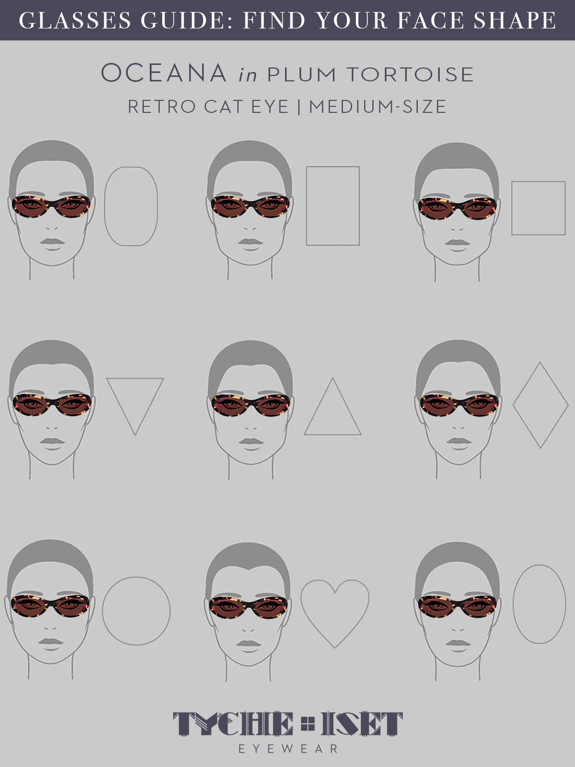 face shape guide, sunglasses face shape guide, black glasses, oversized sunglasses, woman-owned business, designer eyewear, luxury sunglasses, cat eye glasses, celebrity style, tortoise glasses, brown sunglasses, retro style