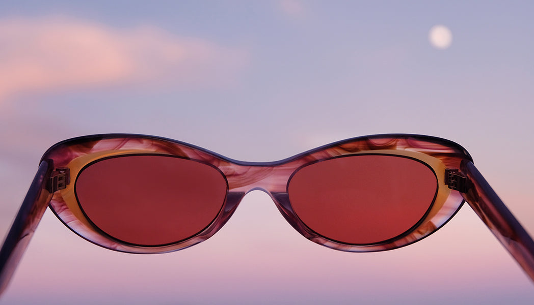 PINK AND CARAMEL BROWN ACCENTS CLASSIC CAT EYE SUNGLASSES, ROSE GOLD METAL DETAILS. MAROON LENS. ART DECO DESIGN, LIMITED EDITION. DESIGNER EYEWEAR, LUXURY SUNGLASSES. CELEBRITY SUNGLASSES. FEMALE ENTREPRENEUR.